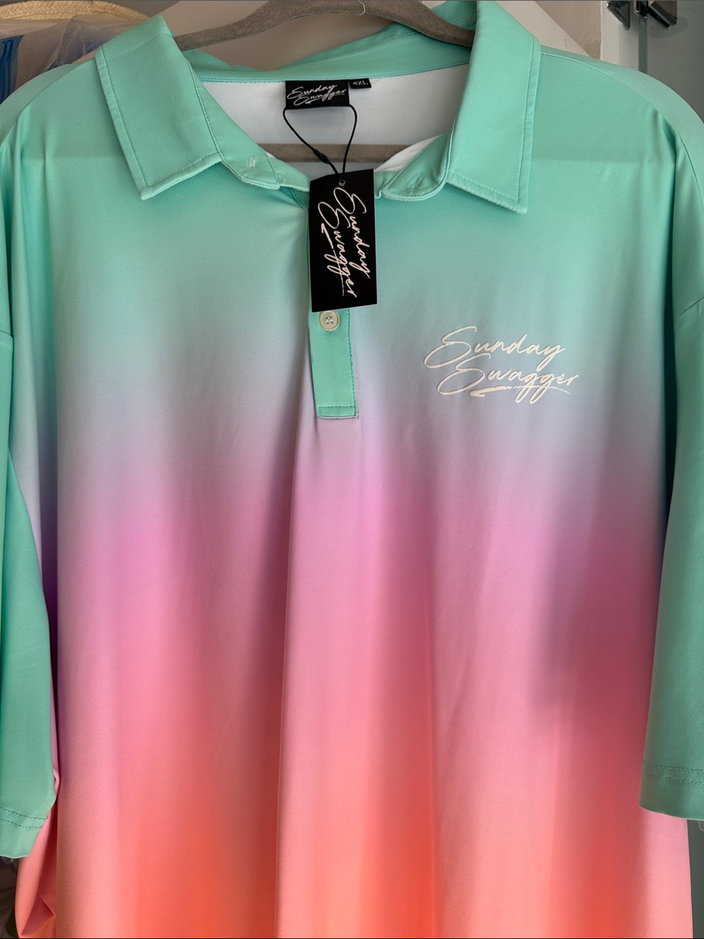 Sunday Swagger Men’s Ombre Polo - Mint to Pink